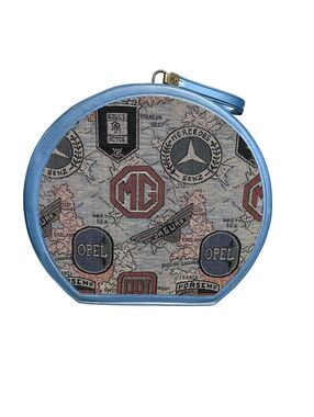 60's Vintage Automotive Themed Classic Baby Blue Hat Box Mercedes Jaguar Cars